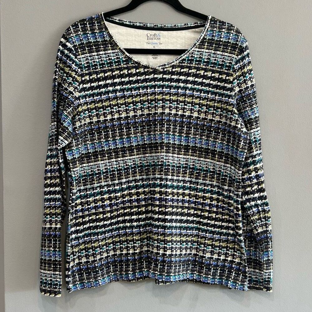 Croft & Barrow‎ classic long sleeve tshirt geometric blue black size XL